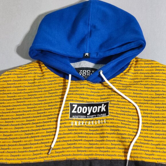 Zoo York Unbreakable Hoodie men's size XL grey yellow blue with text pattern - Picture 2 of 10